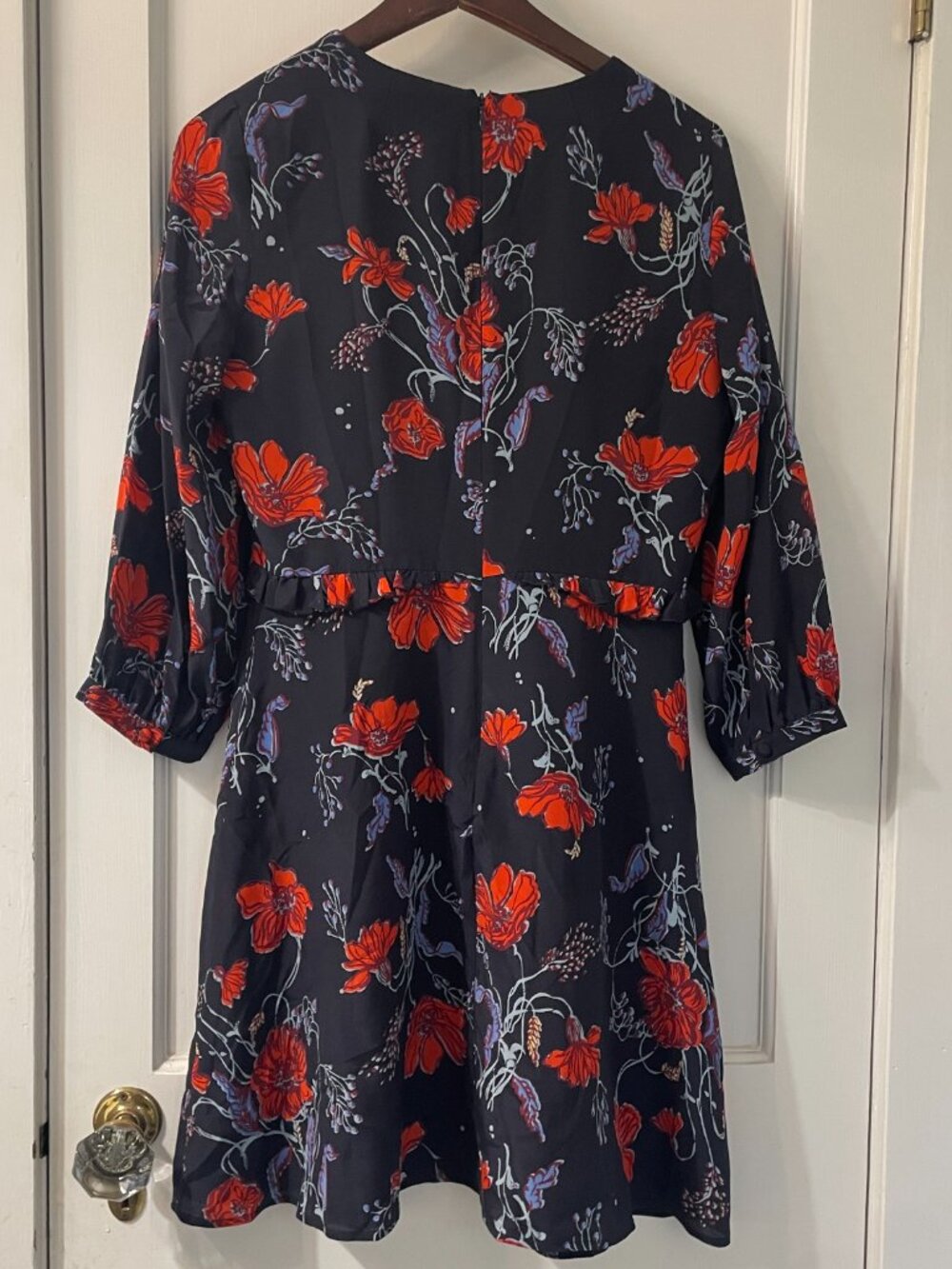 MADEWELL Silk Ruffle-Waist Dress in Windblown Poppies Size 2 - Picture 4 of 7
